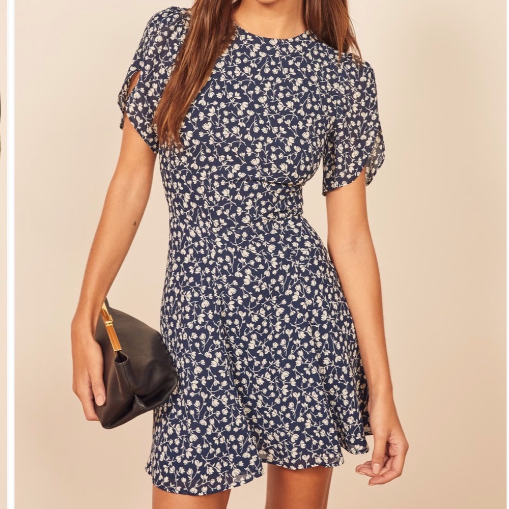 Reformation Navy Floral Violette A-Line Mini Dress Size 6